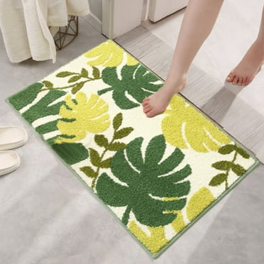 KCEHTA Green Leaf Bath Mat Bathroom Rug Shower Floor Mat Non Slip Washable Entrance Doormat Super Absorbent Bath Mat Cute Soft Fluffy Floor Rugs for Bathroom Bedroom