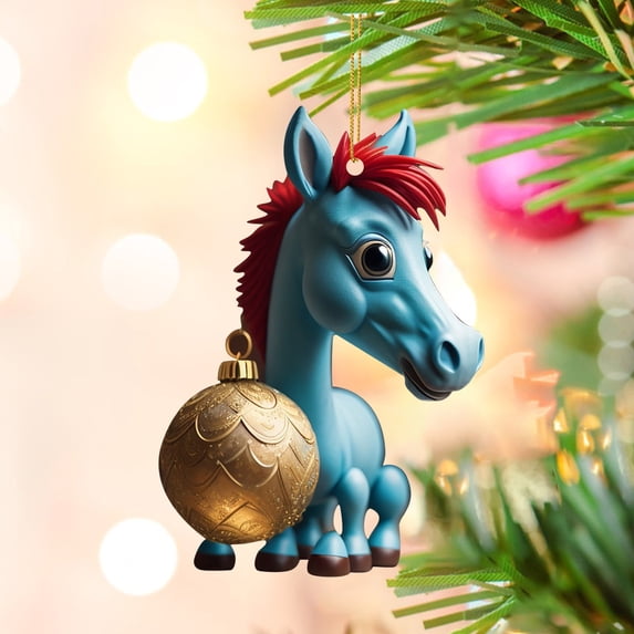 KCEHTA Horse Christmas Ornaments, Horse Ornaments for Christmas Tree, 2D Acrylic Cute Cartoon Horse Pendant Christmas Horse Decorations for Home Party Decor
