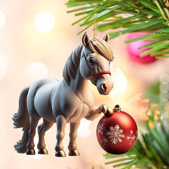 KCEHTA Horse Christmas Ornaments, Horse Ornaments for Christmas Tree, 2D Acrylic Cute Cartoon Horse Pendant Christmas Horse Decorations for Home Party Decor