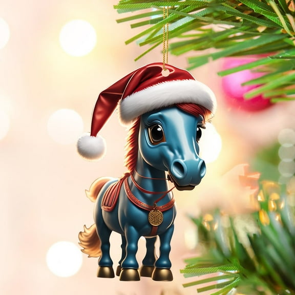 KCEHTA Horse Christmas Ornaments, Horse Ornaments for Christmas Tree, 2D Acrylic Cute Cartoon Horse Pendant Christmas Horse Decorations for Home Party Decor