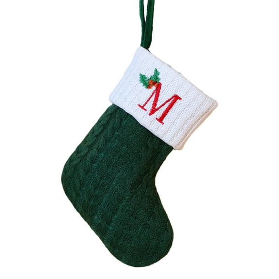 KCEHTA Initial Christmas Stockings, 7.9" Small Knit Christmas Stockings, Green and White Christmas Stockings with Initials, Christmas Stockings with Letters, Embroidered Christmas Stockings