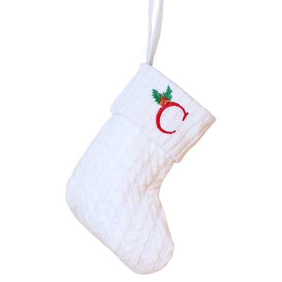 KCEHTA Initial Christmas Stockings, 7.9" Small Knit Christmas Stockings, White Christmas Stockings with Initials, Christmas Stockings with Letters, Personalized Embroidered Christmas Stockings