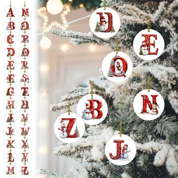 KCEHTA Letter Christmas Ornaments, Letter Ornaments for Christmas Tree, Christmas Initial Ornaments with Snowman, Personalized DIY 26 Letters Christmas Tree Decoration Pendant
