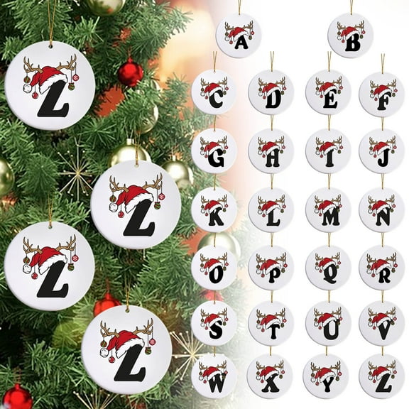 KCEHTA Letter Ornaments for Christmas Tree, Alphabet Letter Christmas Ornaments, Christmas Initial Ornaments with Santa Hat, Personalized DIY 26 Letters Christmas Tree Decoration Pendant
