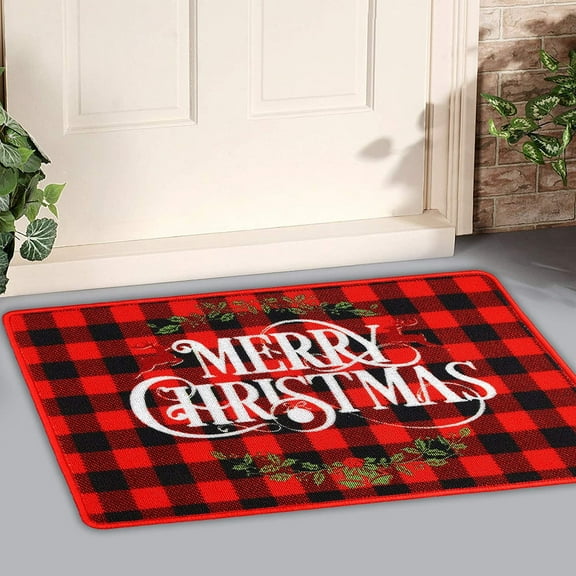 KCEHTA Merry Christmas Doormat Red Black Buffalo Plaid Christmas Welcome Mat for Front Door Living Room Bedroom Kitchen