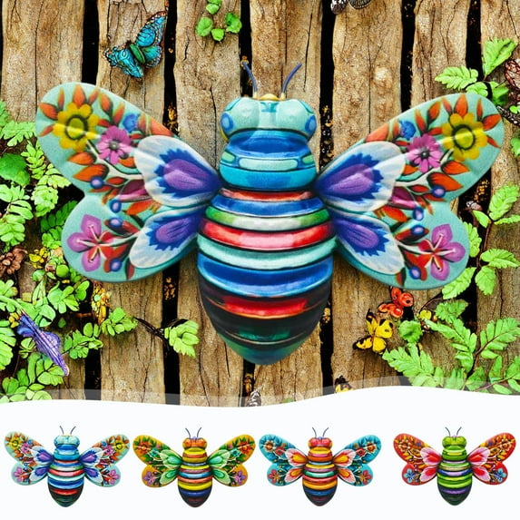 KCEHTA Metal Bee Wall Decor, Bee Wall Art Decor, Outdoor Metal Art Wall Decor, Iron Bee Art Sculpture Hanging Wall Decorations for Indoor Outdoor Garden Fence Yard Patio Living Room Bedroom
