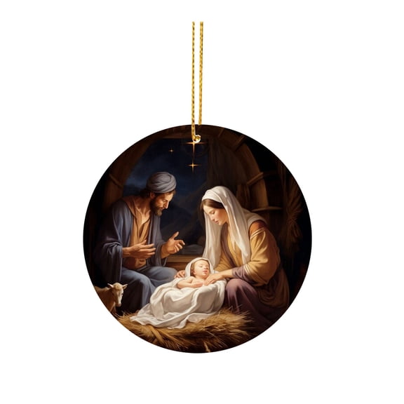 KCEHTA Nativity Christmas Ornaments 2024, Christmas Nativity Scene Ornaments, Nativity Ornaments for Christmas Tree, Round Acrylic Birth of Jesus Decor Christian Christmas Decorations
