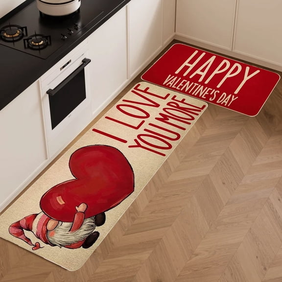 KCEHTA Set of 2 Valentines Day Kitchen Mats, Love Heart Valentines Kitchen Rugs Valentines Day Kitchen Decor Non-Slip Washable Welcome Floor Mat for Wedding Anniversary Birthday Party Decorations