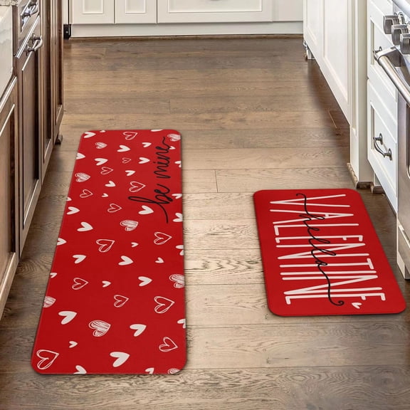 KCEHTA Set of 2 Valentines Day Kitchen Mats, Love Heart Valentines Kitchen Rugs Valentines Day Kitchen Decor Non-Slip Washable Welcome Floor Mat for Wedding Anniversary Birthday Party Decorations
