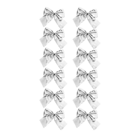 KCEHTA Silver Christmas Bows, 12Pcs Christmas Tree Bows, Christmas Wreath Bows, Small Decorative Christmas Bows for Wreath Garland Christmas Tree Decorations