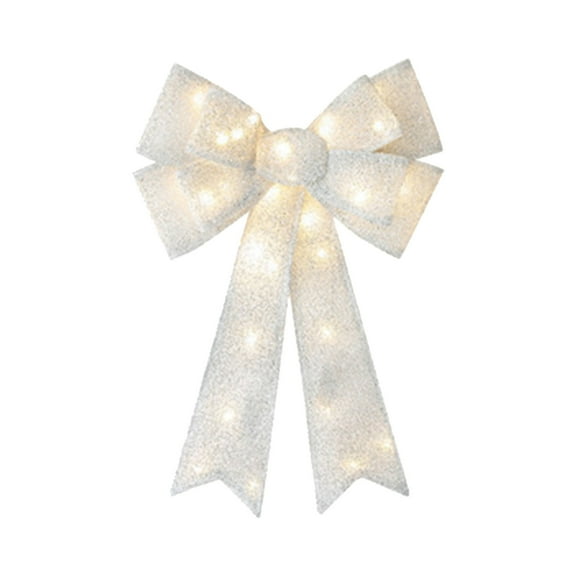 KCEHTA Silver Christmas Tree Topper Bow, Christmas Bows with LED Lights, Large Christmas Tree Bows, Christmas Bow Decorations, Bow Ornaments for Christmas Tree Wreath Home Party Decor