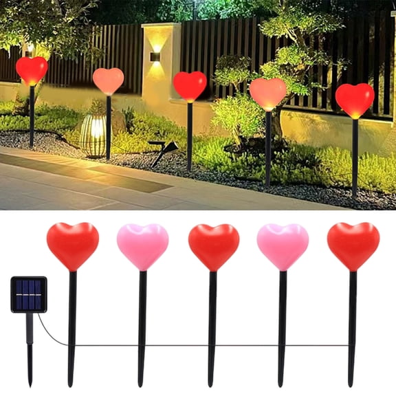 KCEHTA Valentine's Day Solar Lights, Set of 5 Solar Heart Lights, Valentine Lights Outdoor Waterproof LED Heart Shaped Lights for Garden Yard Patio Lawn Walkway Valentines Day Decorations