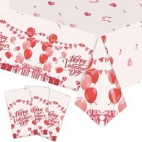 KCEHTA Valentines Day Tablecloth 54x108 inch Valentines Heart Tablecloth Rectangle Table Cover Disposable Plastic Tablecloth for Wedding Birthday Party Happy Valentines Day Decorations