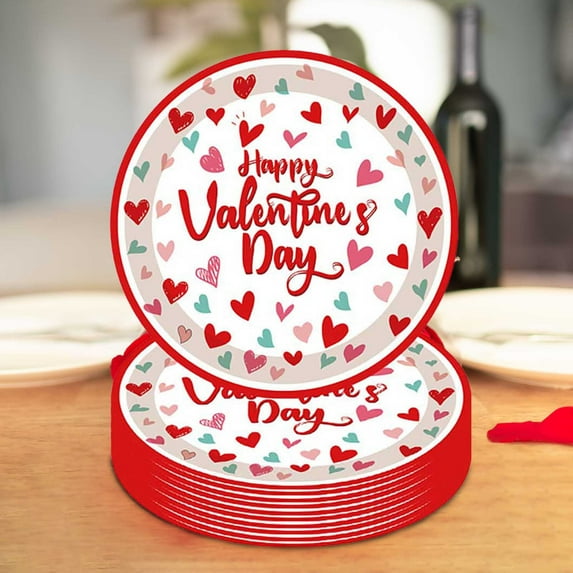 KCEHTA Valentines Day Tableware Set, Valentines Day Party Supplies Tableware Set, Love Heart Themed Disposable Plates Wedding Anniversary Valentines Day Party Decorations