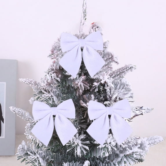 KCEHTA White Velvet Christmas Tree Bows, 3Pcs Christmas Wreath Bows, Velvet Bows Ornaments for Christmas Tree, Vintage Velvet Ribbon Bows for Christmas Tree Decorations