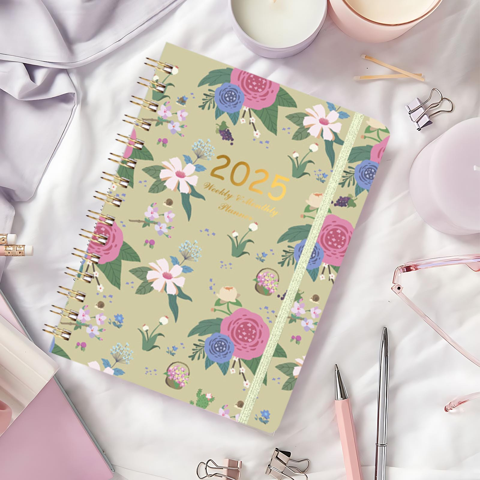 KCGYNP 2025 Floral English Planner Clearance,A5 Weekly Calendar