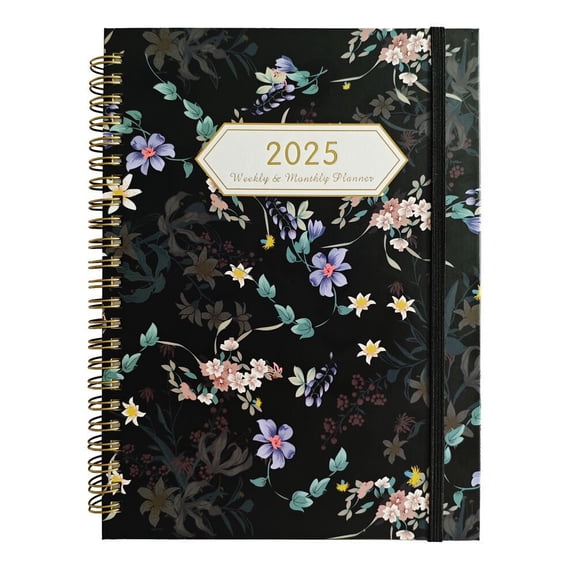 KCGYNP 2025 Planner with Separating Pages-Navy Blue Floral Pattern,Double-Wire Binding,Monthly Tabs,Inspirational Quotes,Ample Weekly & Monthly Pages-Ideal for Students