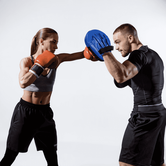 KCGYNP 2 Piece Boxing Mitts & Pads - Professional Thickened Leather Punch Mitts for Training, Hook Jab Pads,Blue