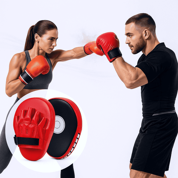 KCGYNP 2 Piece Boxing Mitts & Pads - Professional Thickened Leather Punch Mitts for Training, Hook Jab Pads,Red