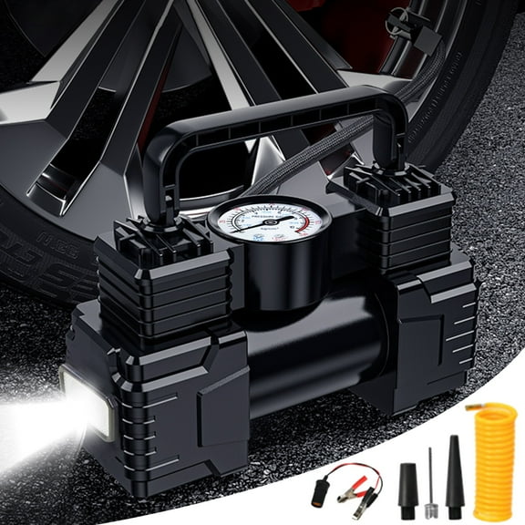 KCGYNP Double-Cylinder Car Tire Inflator Pump 12V,High-Pressure Portable Tire Pump with Pointer Display,7.87x5.51x2.16in