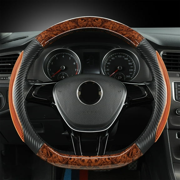 KCGYNP Wood Grain Steering Wheel Cover for Cars,Leather,Breathable Non-Slip Design,15in Diameter Size
