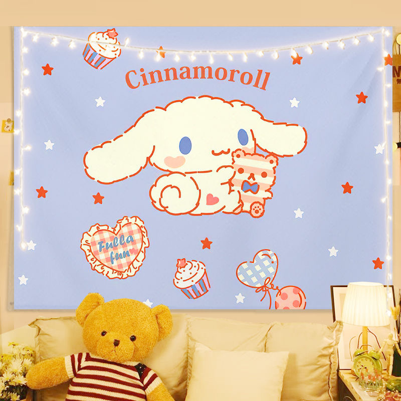 KCKTHDN Cinnamoroll Printed Tapestry Kawaii Cartoon Background Wall Hanging Cloth Bedroom Home