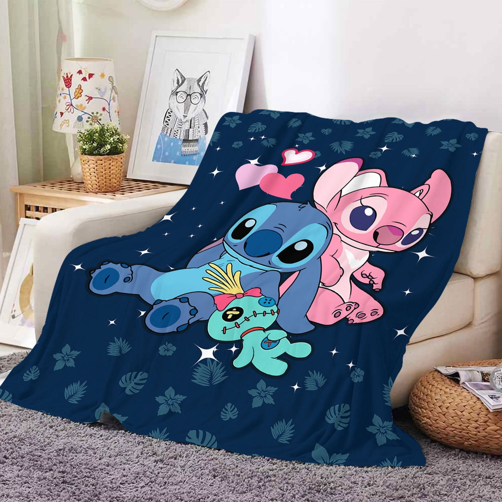 KCKTHDN Cute Lilo and Stitch Blanket Stitch Room Decor Throw Blanket Anime Cartoon Printed Flannel Blanket All Season Blanket for Sofa,Beds,Living Room,Travel,Picnic Blanket Gifts 50x40in