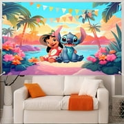 KCKTHDN Lilo & Stitch Cartoon Tapestry Hanging Photography Background Banner For Party Decorations Backdrop Birthday Sign Background Cloth For Indoor Outdoor Birthday Party Favor 29x37in