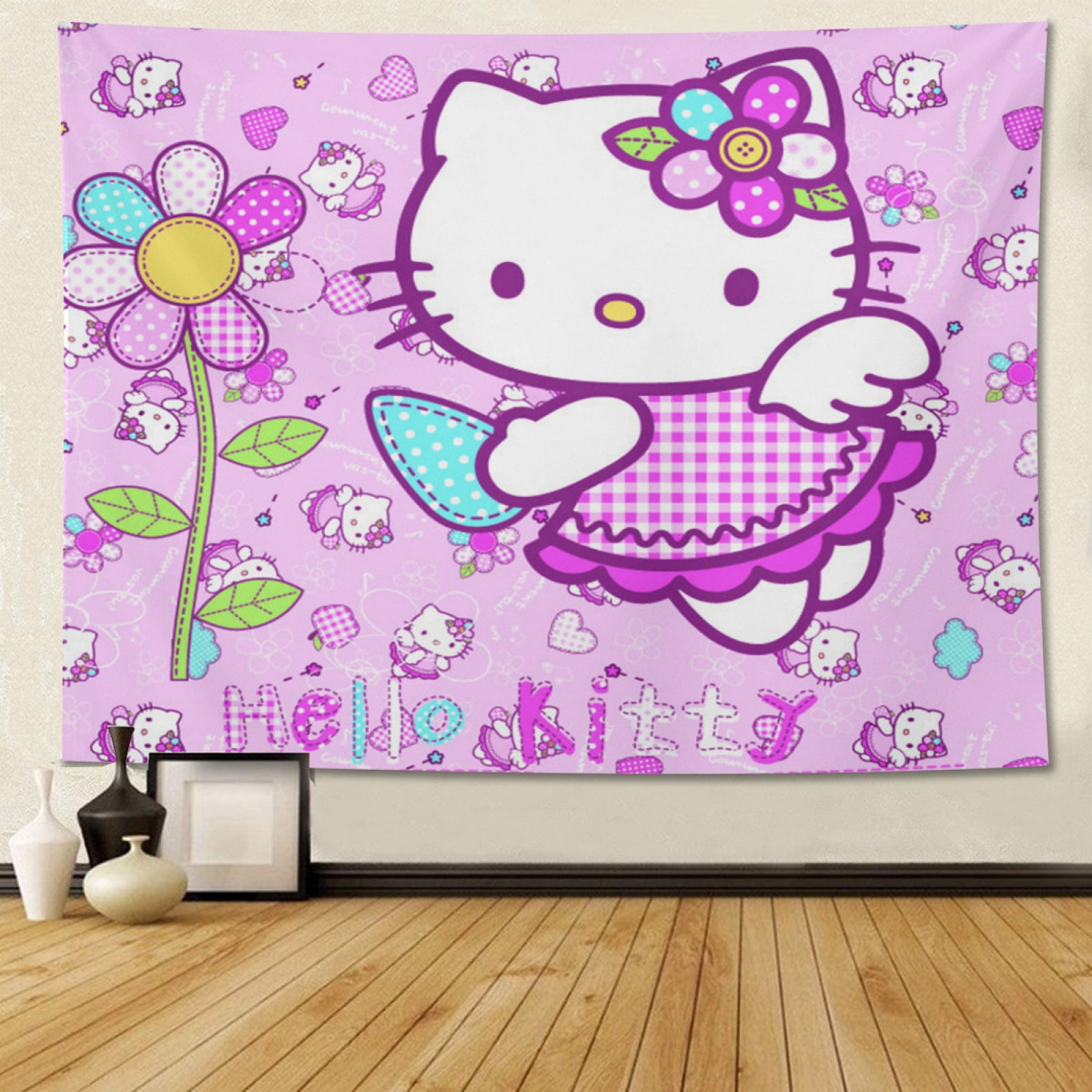 KCKTHDN Pink Hello Kitty Room Decor Tapestry 60x40Inch Aesthetics Flag Wall Hanging Window ...