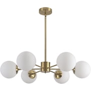 KCO 6-Light Mid Century Modern Gold Globe Sputnik Chandelier, Milk Glass Pendant Light, Brushed Brass Chandelier