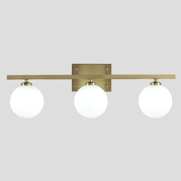 KCO Lighting 3 Light Brushed Gold Bathroom Vanity Light Frosted Glass Globe Wall Sconces