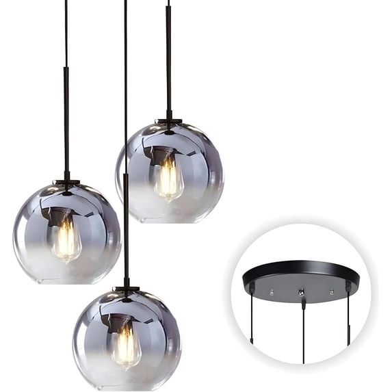KCO Lighting 3-Light Large Glass Cluster Chandelier, Nordic Mercury Glass Pendant Light, Modern Globe Ceiling Hanging Lighting