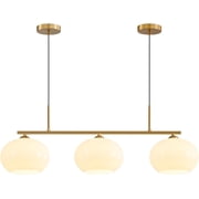 KCO Lighting 3 Light Gold Globe Linear Pendant Light Modern Milk Glass Chandelier