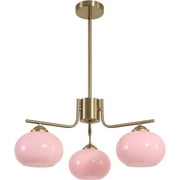 KCO Lighting 3 Light Pink Bubble Glass Modern Chandelier, Gold Sputnik Light Fixture, Adjustable Height
