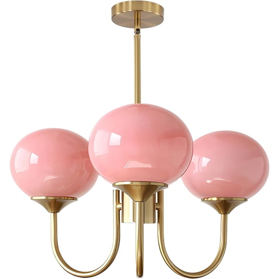 KCO Lighting 3 Light Modern Pink Sputnik Chandelier Brushed Gold Globe Sputnik Light Fixture for Living Room