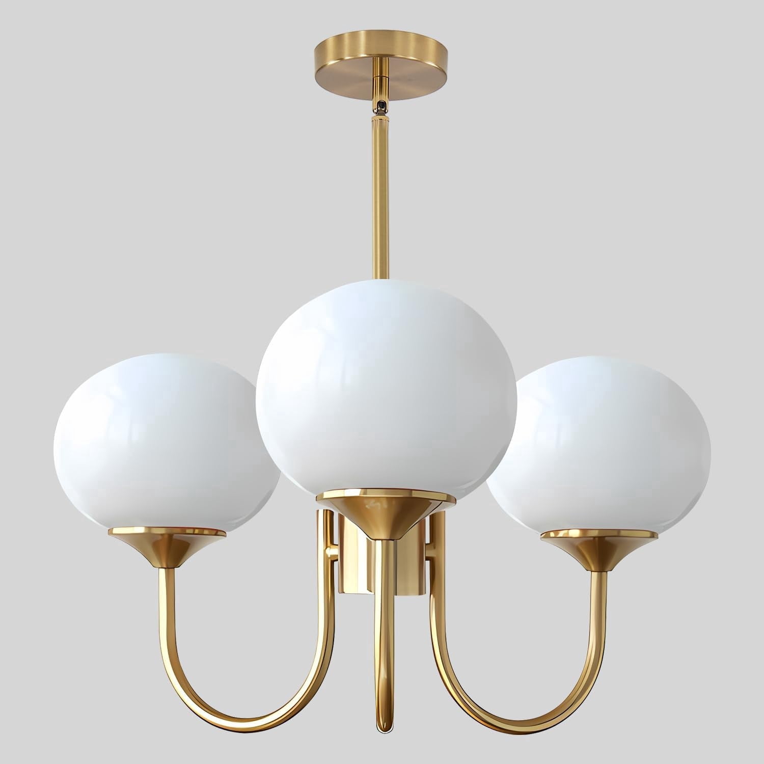 KCO Lighting 3 Light Vintage Gold Chandelier Milk Glass Globe Chandeliers Dining Room Kitchen
