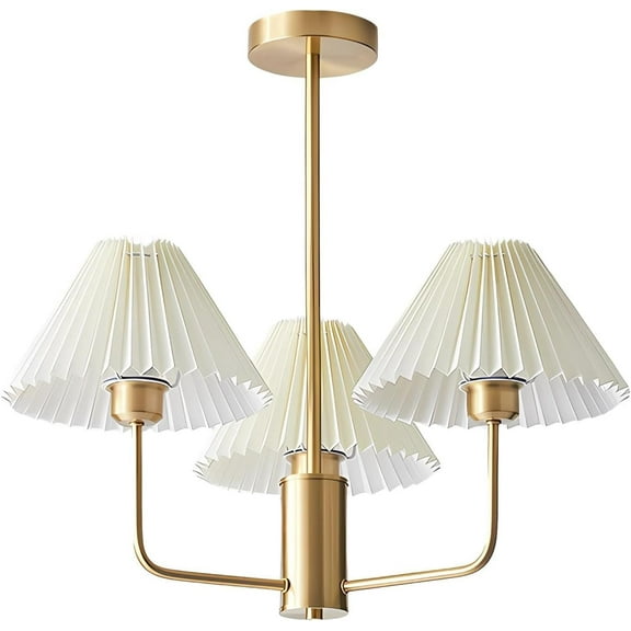 KCO Lighting Mid Century White Pleated Fabric Pendant Light Fixtures Modern Gold Sputnik Chandelier