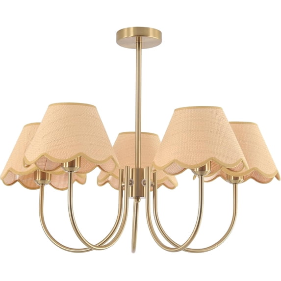 KCO Lighting 5 Light Boho Rattan Chandelier Farmhouse Antique Brass Chandelier Modern Gold Hanging Light