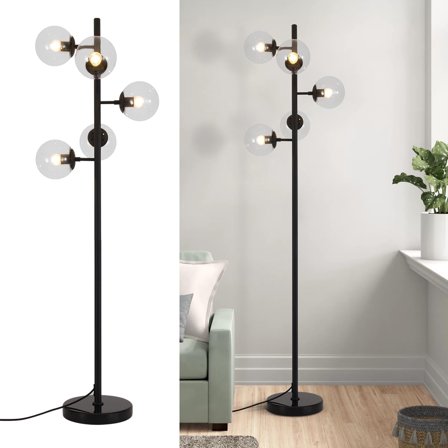 KCO Lighting 5 Light Globe Floor Lamp Black Tall Floor Lamp Mid Century Modern Standing Light Contemporary Standing Lighting