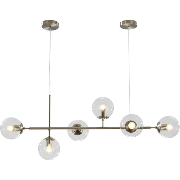 KCO Lighting 6 Light Clear Glass Pendant Light Brushed Nickel Hanging Lighting for Kitchen Island Dining Room