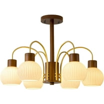 KCO Lighting 6-Lights Ribbed Milk Glass Chandelier, Mid Century Modern Gold Semi Flush Mount Ceiling Light