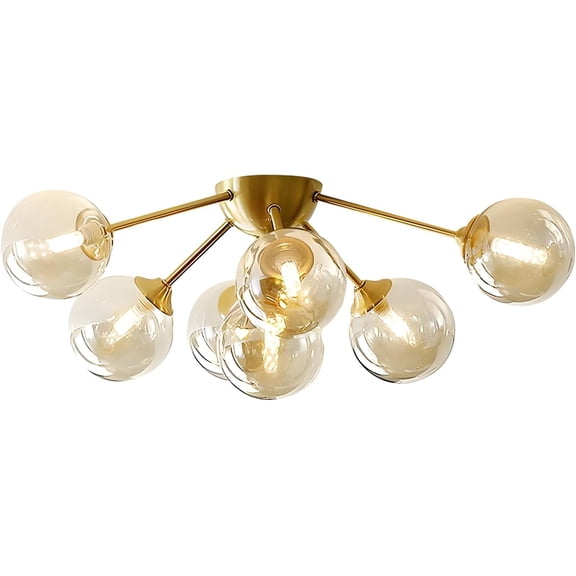 KCO Lighting 7-Light Mid Century Modern Flush Mount Ceiling Light Amber Glass Globe Sputnik Chandelier Ceiling Light