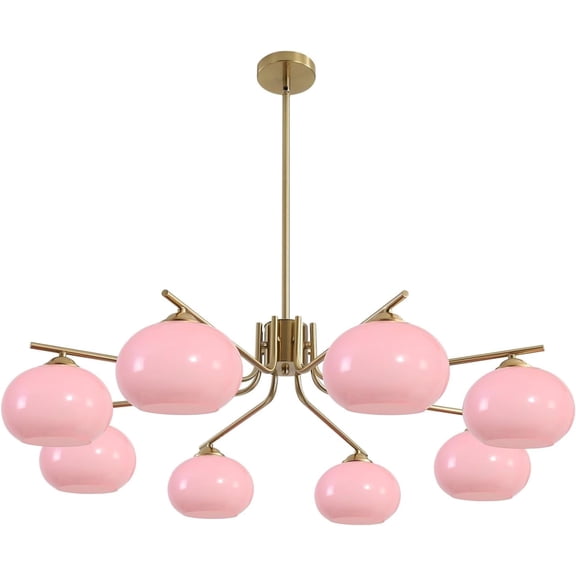 KCO Lighting 8 Lights Modern Pink Bubble Chandelier Brushed Brass Large Globe Ceiling Lamp