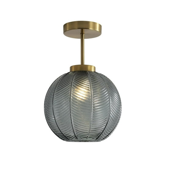 KCO Lighting Antique Brass Semi Flush Mount Ceiling Light, Smoke Glass Ceiling Lamp