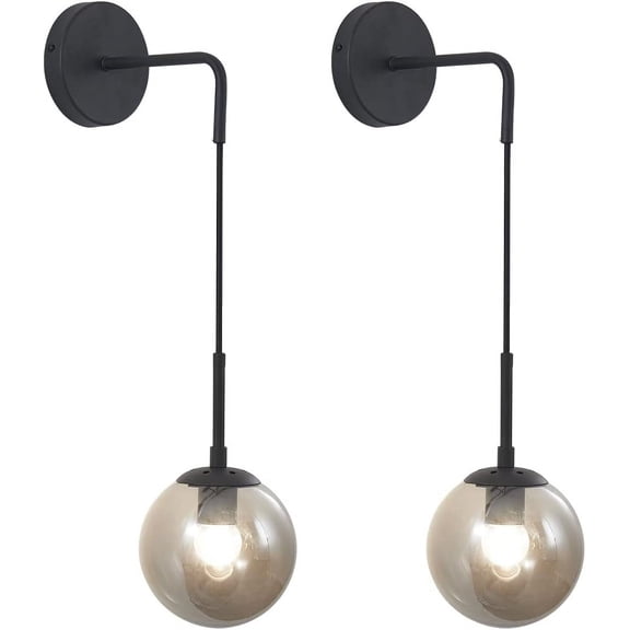 KCO Lighting Black Glass Globe Wall Sconce Set of 2 Farmhouse Industrial Wall Lamp