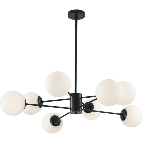 KCO Lighting 8-Light Glass Globe Sputnik Chandelier, Black Sputnik Chandelier, Mid Century Modern Milk Glass Ceiling Light
