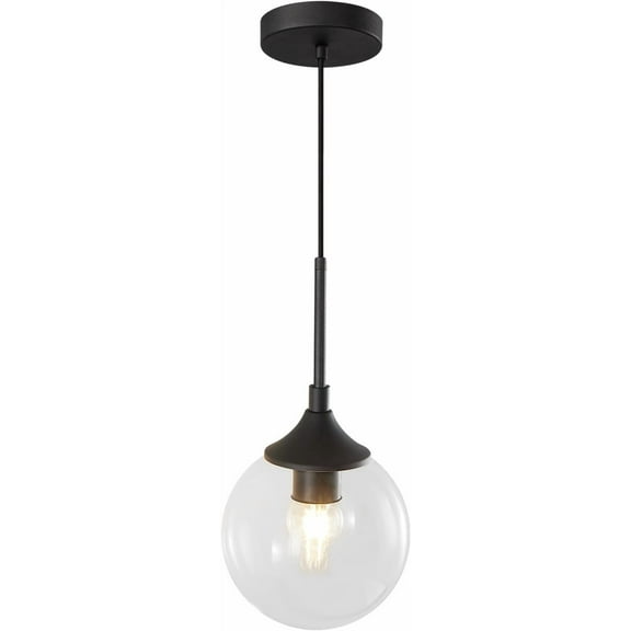 KCO Lighting Bubble Clear Glass Globe Pendant Light Fixture Black Mid Century Modern Pendant Ceiling Lighting Kitchen Island Light for Living Room Kitchen Sink (Clear)