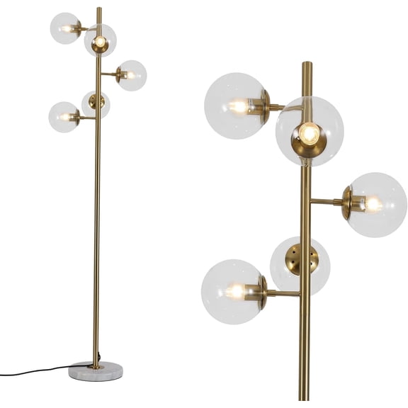 KCO Lighting Clear Bubble Glass Floor Lamp Nordic Globe Floor Lamp Modern Gold Standing Light Tall Standing Light
