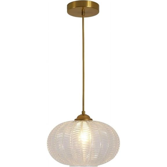 KCO Lighting Modern Clear Ribbed Glass Pendant Light Kitchen Island Vintage Brass Gold Hanging Lamp