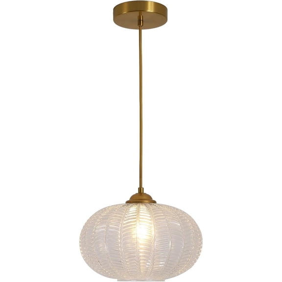 KCO Lighting Modern Clear Ribbed Glass Pendant Light Kitchen Island Vintage Brass Gold Hanging Lamp